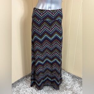 Hot Kiss Multi-colored Chevron Print Buttery Soft Maxi Skirt Stretch Straight